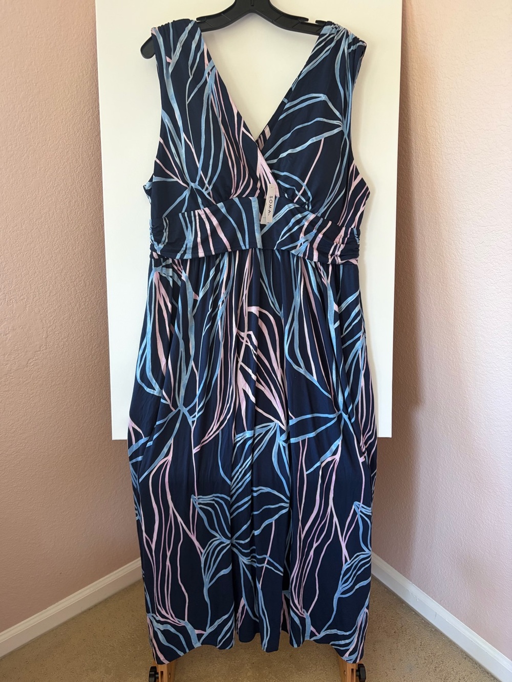 Soma Goddess Maxi Bra Dress XXL NWT Grand Navy Blue Built In Padded Knit